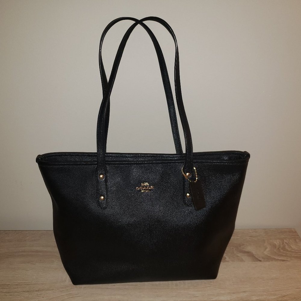 EUC Coach Black Leather "On Purpose" City Zip Top Tote IMBLK F75628